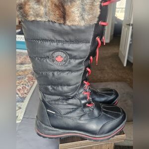 COUGAR  Tall Faux Fur Lace Up Waterproof Snow Boots Womens 10 Black/Red